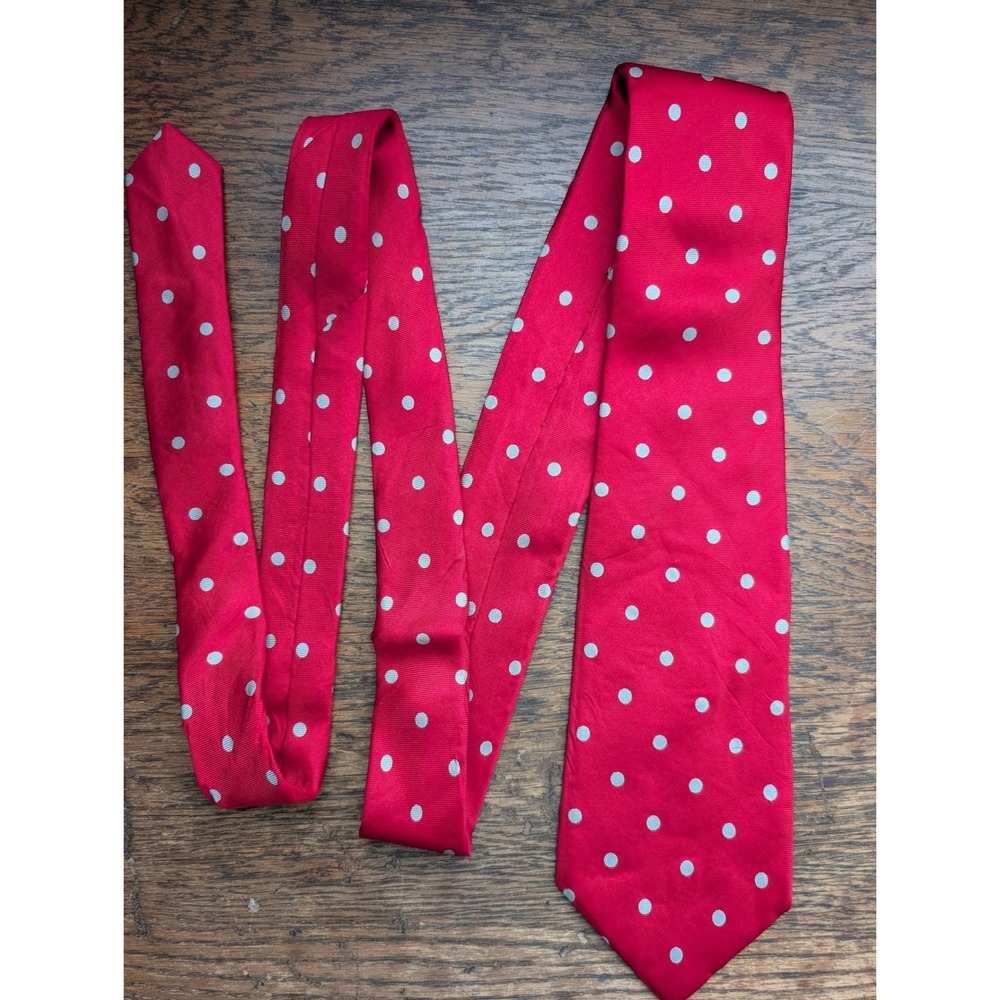 Oscar de la Renta Necktie Mens OS Red Excellent Silk Polka Dot Wide Couture Tie